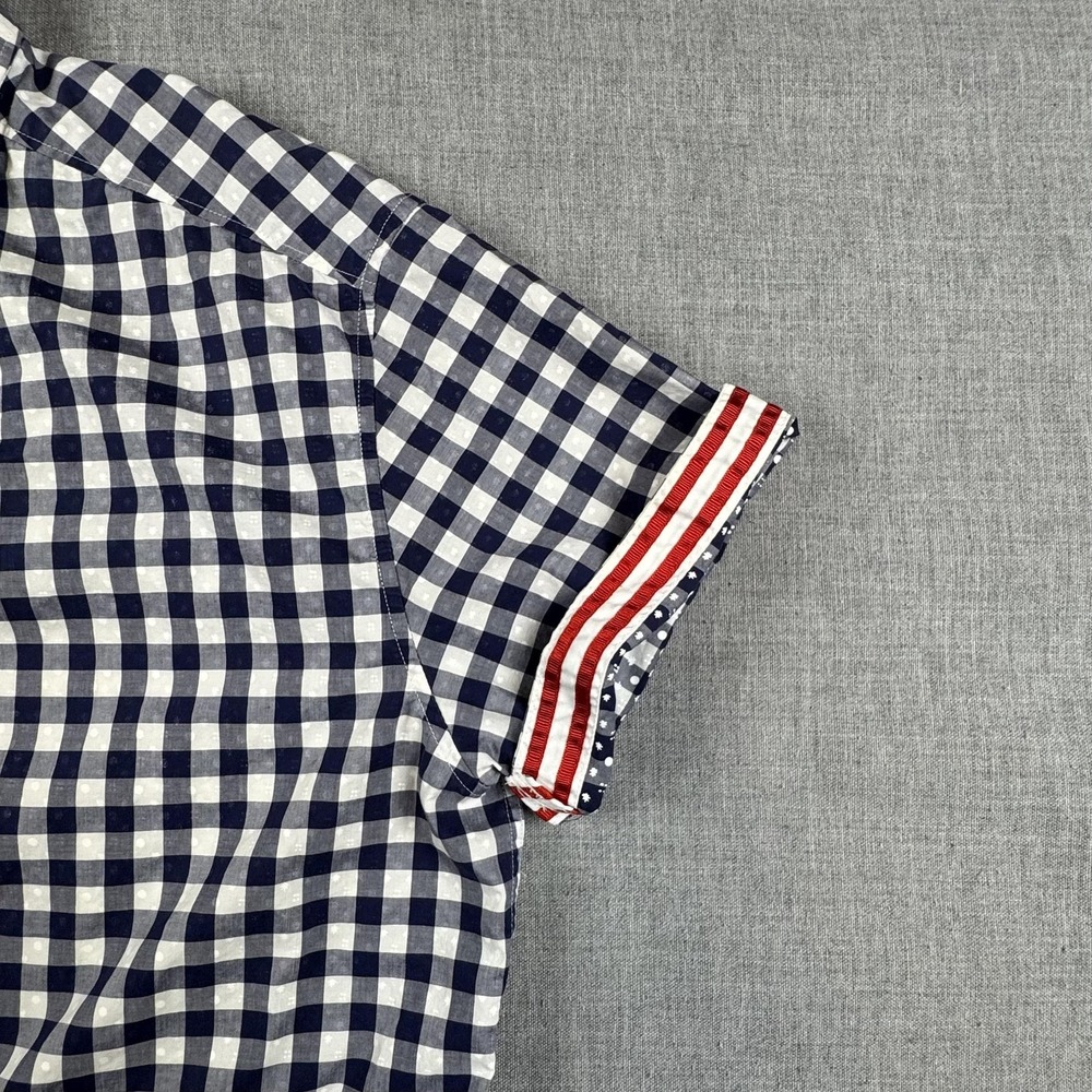 Robert Graham X Shirt Mens Large Blue Check Button Up Short Sleeve Tailored Fit - Picture 4 of 8